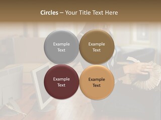 Woman Looking Through Rotary Card File PowerPoint Template