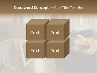 Woman Looking Through Rotary Card File PowerPoint Template