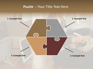 Woman Looking Through Rotary Card File PowerPoint Template