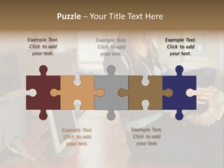 Woman Looking Through Rotary Card File PowerPoint Template