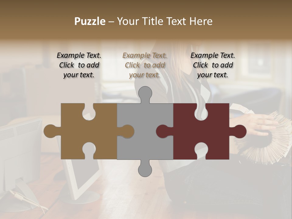 Woman Looking Through Rotary Card File PowerPoint Template