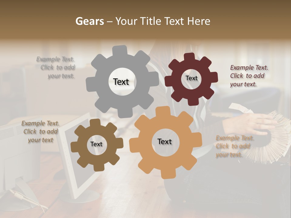 Woman Looking Through Rotary Card File PowerPoint Template