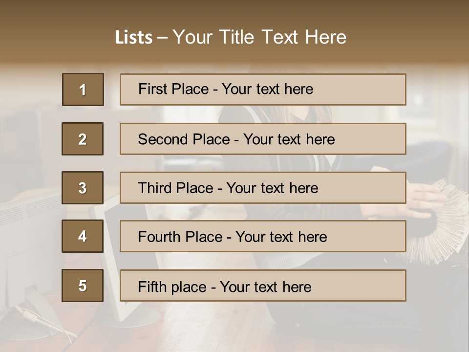 Woman Looking Through Rotary Card File PowerPoint Template