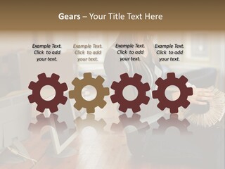 Woman Looking Through Rotary Card File PowerPoint Template