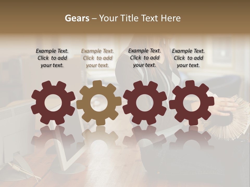 Woman Looking Through Rotary Card File PowerPoint Template