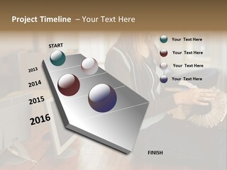 Woman Looking Through Rotary Card File PowerPoint Template