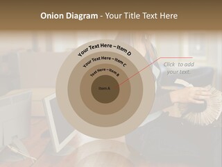 Woman Looking Through Rotary Card File PowerPoint Template