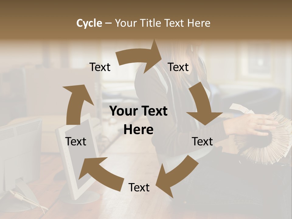 Woman Looking Through Rotary Card File PowerPoint Template