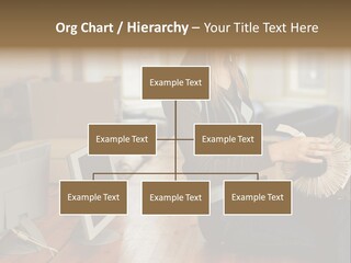 Woman Looking Through Rotary Card File PowerPoint Template