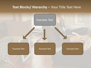 Woman Looking Through Rotary Card File PowerPoint Template