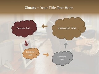 Woman Looking Through Rotary Card File PowerPoint Template