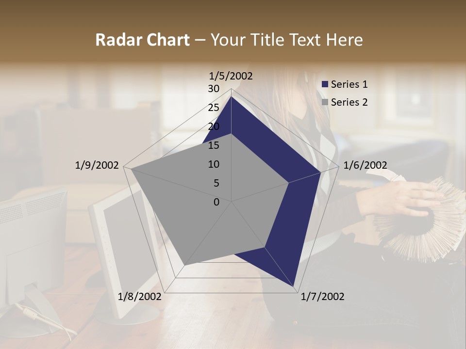 Woman Looking Through Rotary Card File PowerPoint Template