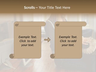 Woman Looking Through Rotary Card File PowerPoint Template