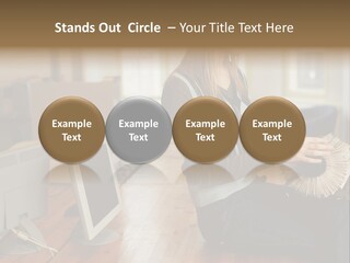 Woman Looking Through Rotary Card File PowerPoint Template