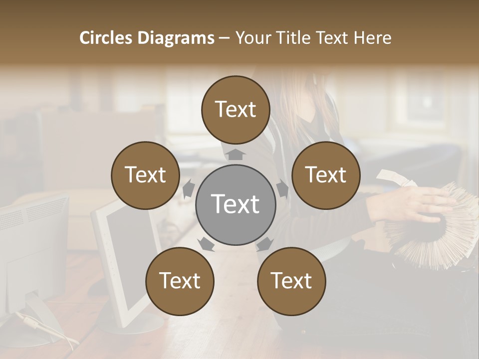 Woman Looking Through Rotary Card File PowerPoint Template