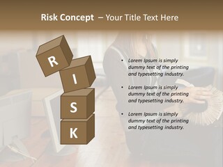 Woman Looking Through Rotary Card File PowerPoint Template