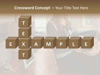 Woman Looking Through Rotary Card File PowerPoint Template