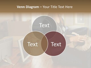 Woman Looking Through Rotary Card File PowerPoint Template