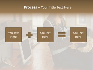 Woman Looking Through Rotary Card File PowerPoint Template