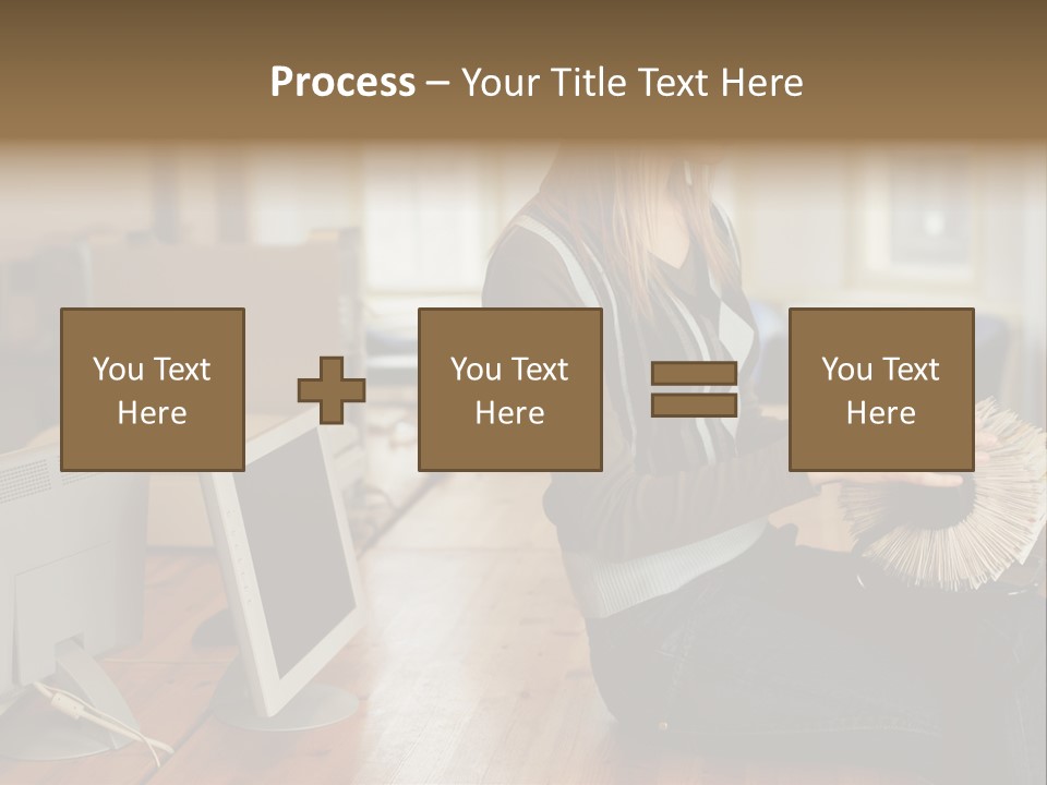 Woman Looking Through Rotary Card File PowerPoint Template