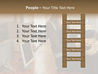 Woman Looking Through Rotary Card File PowerPoint Template