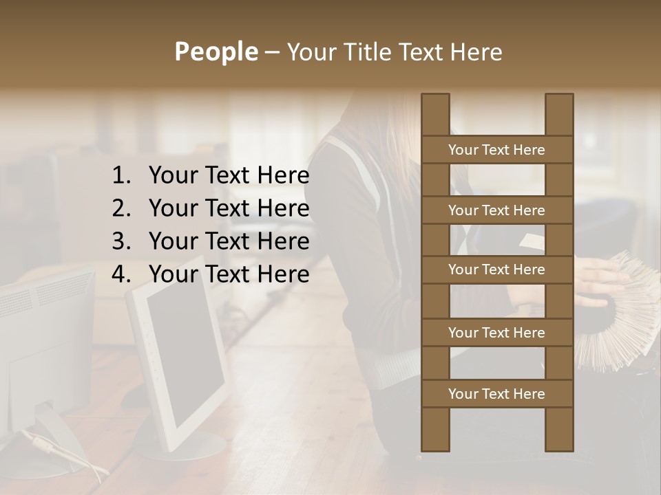 Woman Looking Through Rotary Card File PowerPoint Template