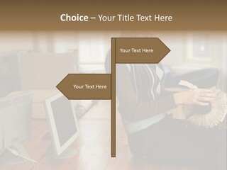 Woman Looking Through Rotary Card File PowerPoint Template