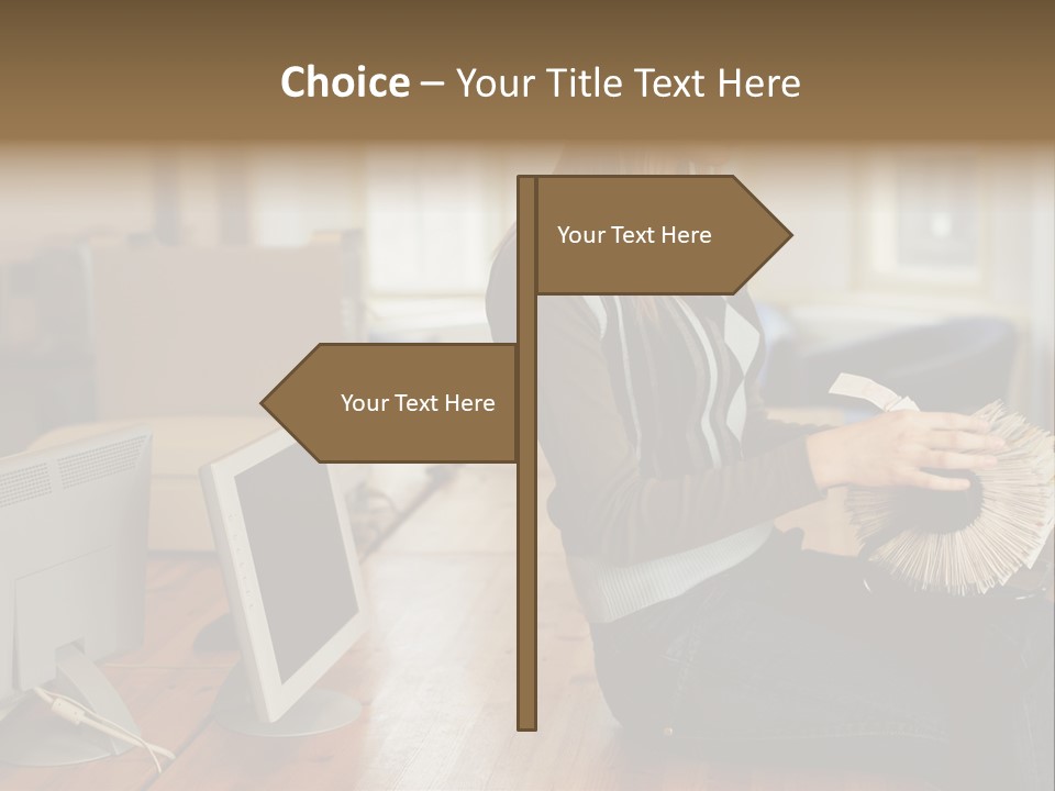 Woman Looking Through Rotary Card File PowerPoint Template