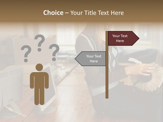 Woman Looking Through Rotary Card File PowerPoint Template