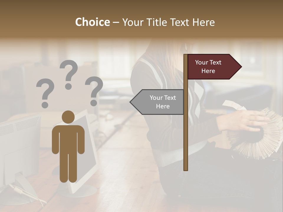 Woman Looking Through Rotary Card File PowerPoint Template