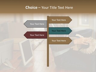 Woman Looking Through Rotary Card File PowerPoint Template