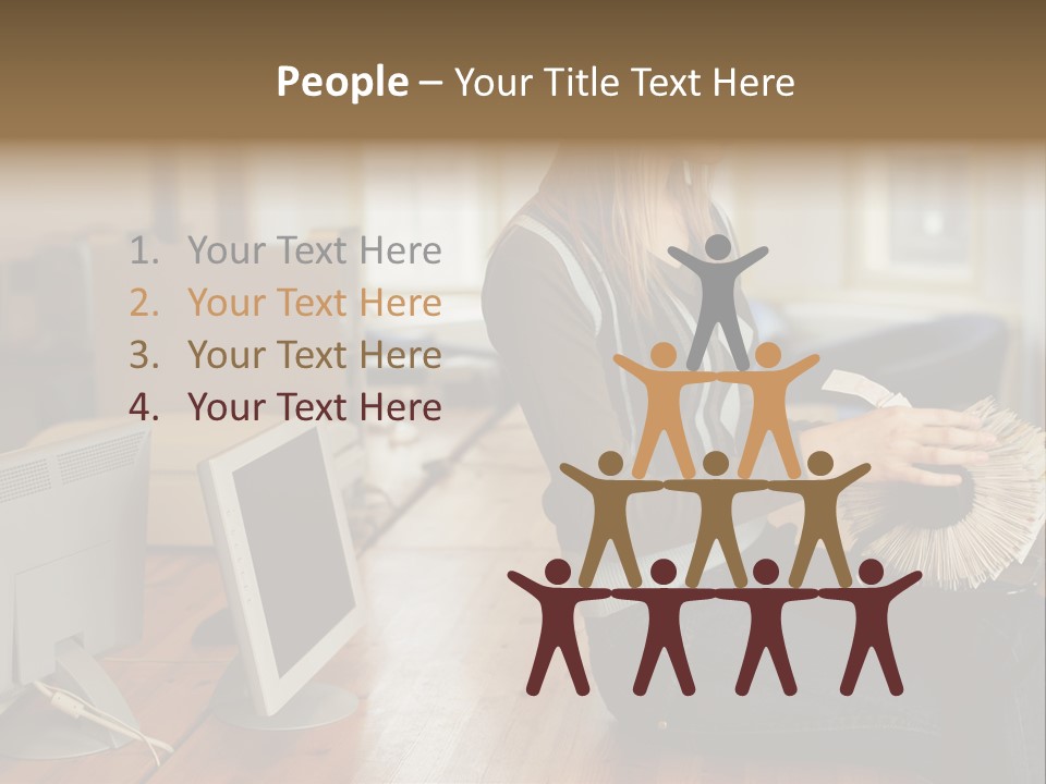 Woman Looking Through Rotary Card File PowerPoint Template