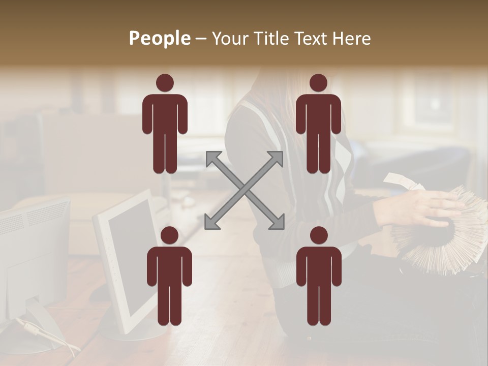 Woman Looking Through Rotary Card File PowerPoint Template