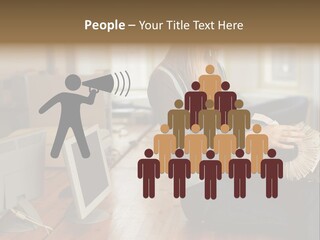 Woman Looking Through Rotary Card File PowerPoint Template