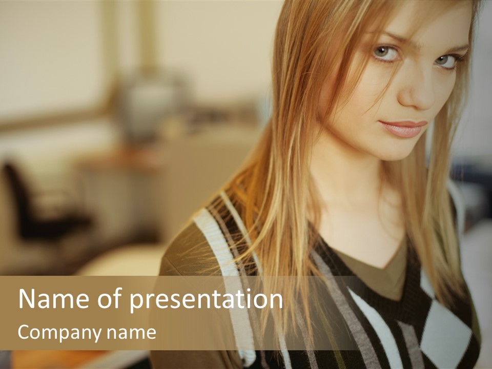 Beautiful Girl In The Office PowerPoint Template