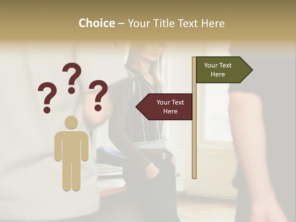 Two Young Men Approaching Young Woman PowerPoint Template