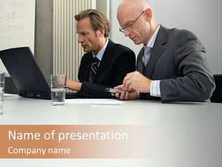 Businessmen Using Laptop And Palmtop PowerPoint Template