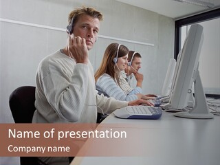 Three Call Centre Operators PowerPoint Template