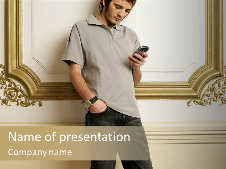 Man Reading A Text Message PowerPoint Template