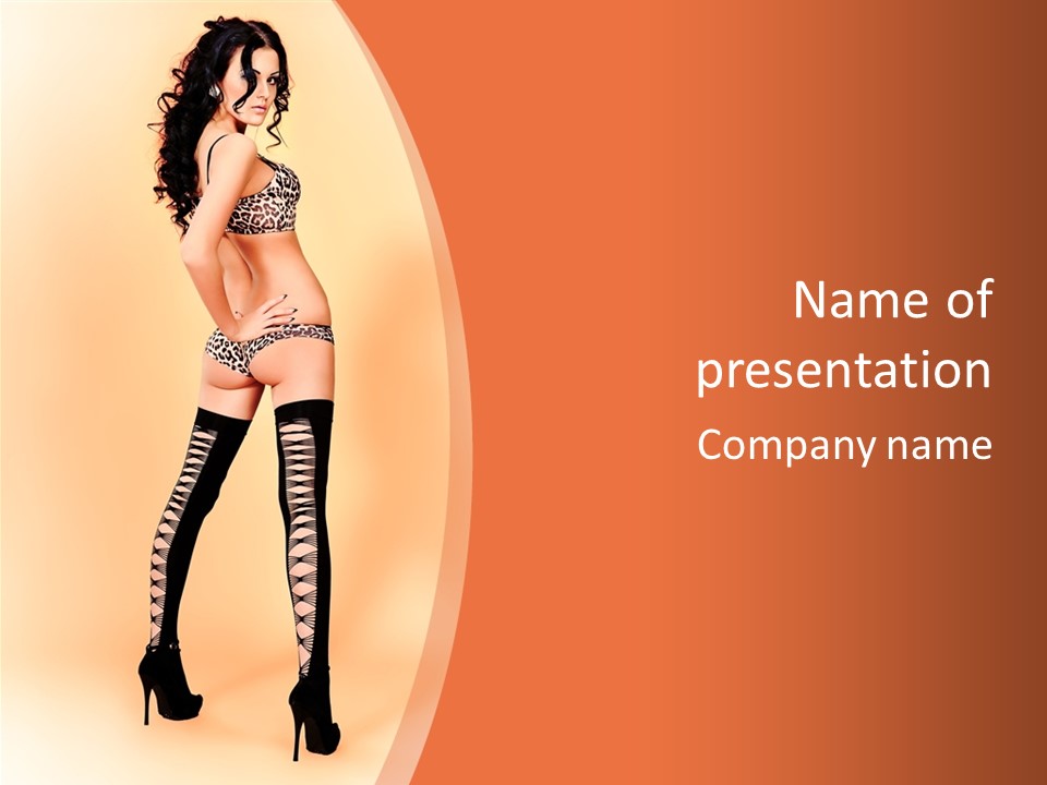 A Woman In Lingerie And Stockings Is Posing For A Picture PowerPoint Template