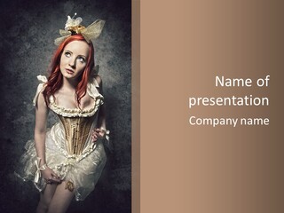 Red Haired Posing Corset PowerPoint Template