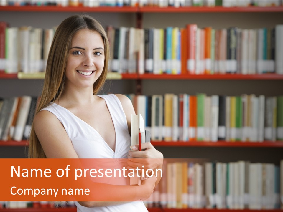 Library Bookshelf Long Hair PowerPoint Template