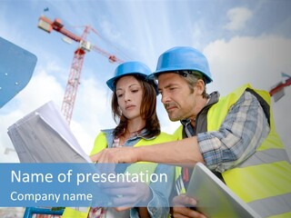 Architecture Blue Helmet Man PowerPoint Template