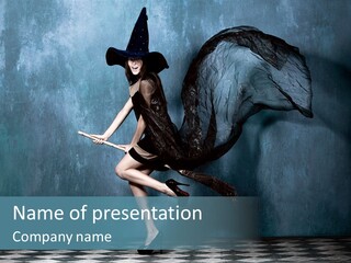 Tiled Floor Witch Happy PowerPoint Template