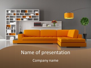 Interior Horizontal Bookshelf PowerPoint Template