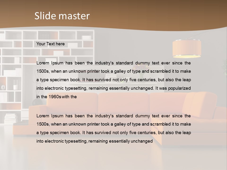 Interior Horizontal Bookshelf PowerPoint Template