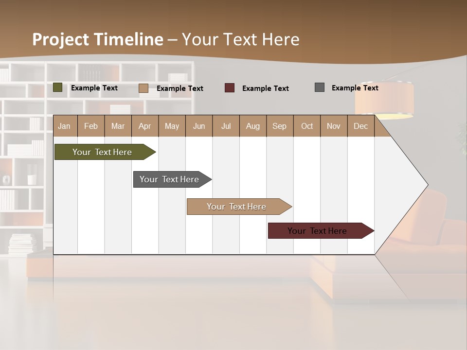 Interior Horizontal Bookshelf PowerPoint Template