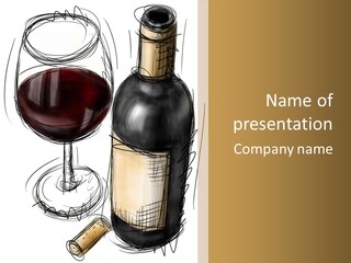 Wineglass Illustration Line Art PowerPoint Template