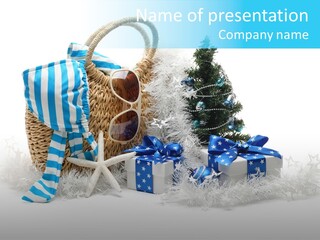 Holiday Decoration Blue PowerPoint Template