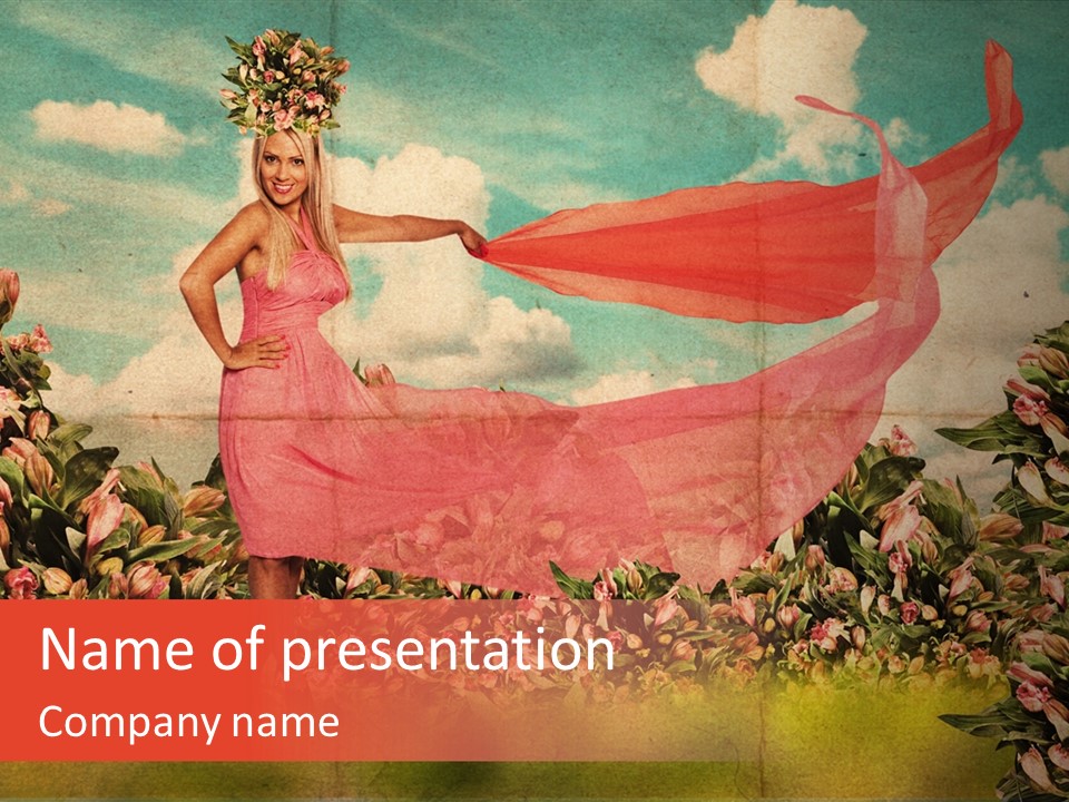 Woman Front Pink PowerPoint Template